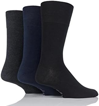 Gentle GripMen's 3 Pair Plain Cotton Socks Black/Navy/Grey 6-11