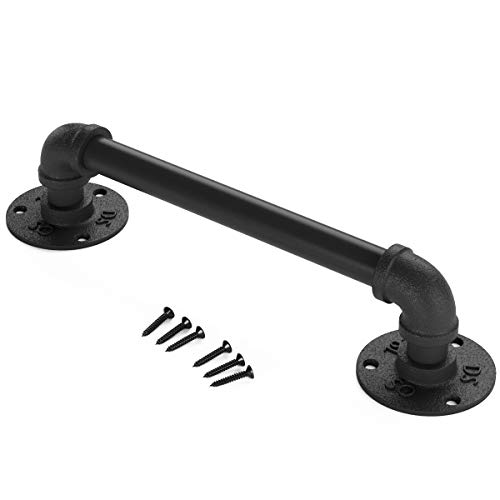 SMARTSTANDARD 12” Pipe Barn Door Handle Black Rustic Industrial Style Handle Bar Pull for Gate Cabinet Shed Door