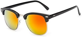 StarsDeer Polarized Clubmaster Classic Half Frame Semi-Rimless Rimmed Sunglasses (Silver, orange)