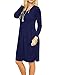 AUSELILY Women's Long Sleeve Pleated Loose Swing Casual Dress with Pockets Knee Length (S, Navy Blue)
