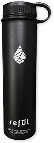 Reful Vacuum Insulated Hot and Cold Stainless Steel Water Bottle, Hygienic and Eco-Friendly, Wide Mouth - BPA Free, Extra Flip-Top Lid Included (Black, 24oz)