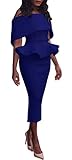 Ybenlow Women's Off Shoulder Peplum Bodycon Party Dress (X-Large, Blue)
