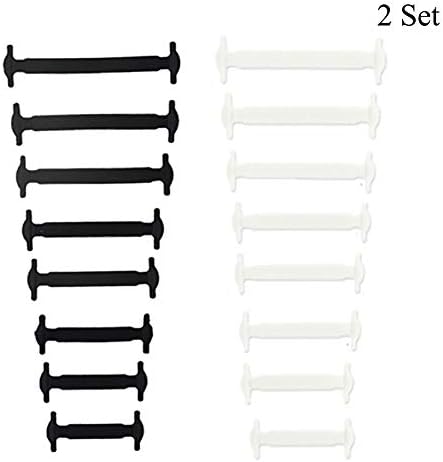 JZTRADING Women Shoelaces Men Running Waterproof Shoe Laces Accessories No Tie Shoelaces Elastic Silicone Shoelaces (2 Set,Black+ White)