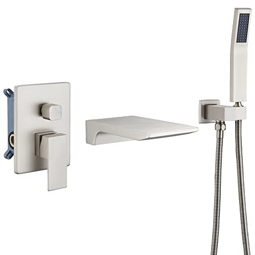 DASAN Waterfall Tub Filler Faucet Wall Mount with Hand Shower, Modern Wall