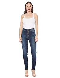 Pantalones vaqueros de cintura alta con botones azules
