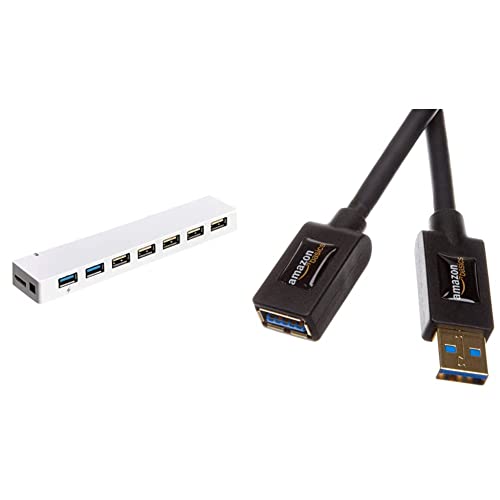 Amazon Basics USB 3.0 7Port HUB with AC Adapter, White & USB 3.0