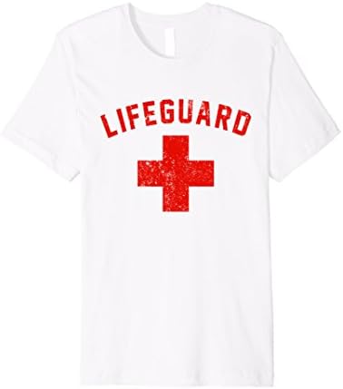 Mens Lifeguard Red &amp; White Certified Swimming Pool T Shirt Medium White