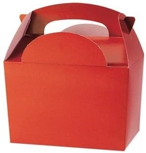 10 Childrens/Kids Plain Coloured Carry Food Meal Birthday Party Box Loot Bag Boxes - Size: 152mm x 100mm x 102mm (Red)