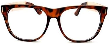 Modern Wayfarer Eye Glasses Gold Metal Temples Clear Lens (Tortoise)