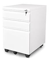 Merax Solid Metal 3 Drawer Storage Mobile File Cabinet with Keys, Fully Assembled Except Casters (White)