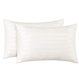Bedsure Two-Pack Satin Pillowcases Set for Hair Cool and Easy to WASH King 20x40 Striped Off-White with Envelope Closure