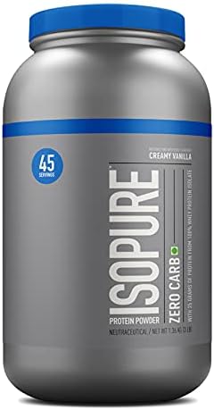 Isopure Zero Carb 100% Whey Protein Isolate Powder with 25gm Protein per serve - 3 lbs, 1.36 kg Creamy Vanilla