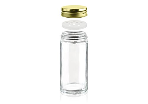 Nellam French Round Glass Spice Jars - Set of 12 with Shaker Lids and Chalkboard Sticker Labels, Small 4oz Bottles - Stackable Herbs and Spices Containers - Decorative Organizers in Gold