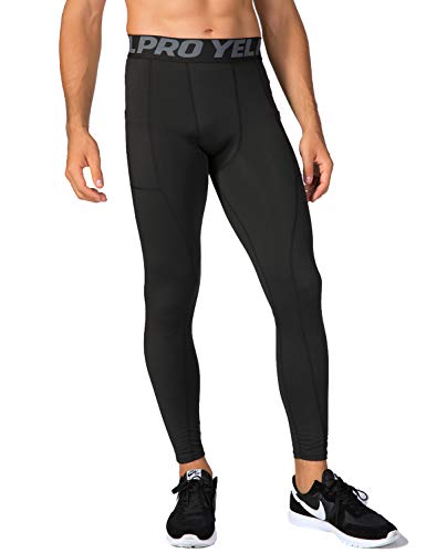 Lavento Men's Compression Pants Baselayer Cool Dry Pocket Running Ankle Leggings Active Tights (1 Pack-3911 White,Large) - Thumbnail 4