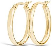 14k Solid Yellow Gold Oval Euro Hoop Earrings