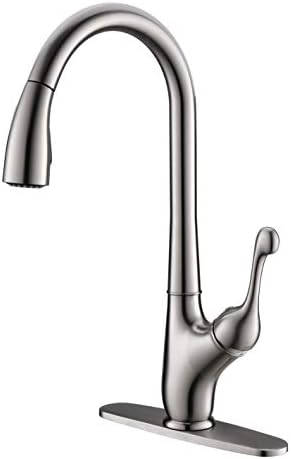 Moone Single Handle Kitchen faucet Pull Down Sprayer Brass Body Pull Out Spray Head Kitchen Sink Faucet Stainless Steel High Arc Brushed Nickel Faucet