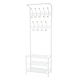 Songmics Perchero metálico con 3 estantes Colgador para la ropa bolsos bufandas 66 x 34 x 187 cm Color blanco Carga máxima: 70 kg HSR04W