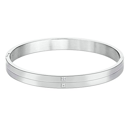 Aooaz Jewelry Stainless Steel Cuff Bangle Bracelets For Mens Cz Cubic Zirconia Double Bar Silver