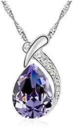 Majestic Jewelry Angel Teardrop Pendant Necklace White Gold Plated, with a Gift Box (Purple)
