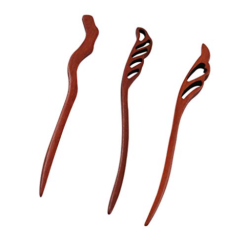 image for Prettyia 3 Styles Vintage Women Wood Hairpin Traditional Wooden Hair S