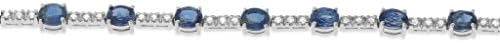 7.29CTW 18K White Gold Genuine Natural Blue Sapphire and Diamond Bracelet 7"