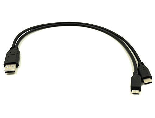 Duttek USB Type C Y Splitter Cable, Multifunctional 2 in 1 Charging Cable, USB 2.0 A Male to USB C Type C Male and Micro USB Male Charging Charger Cable Cord 0.3Meter Black