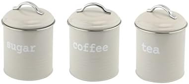 Apollo Cool Grey Metal Tea Coffee Sugar Set of 3 Storage Jar Tin Box Holder