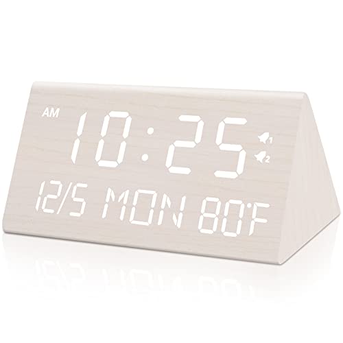 Photo 1 of fomobest White Wooden Digital Alarm Clock with Dual USB Charging Ports, DST, Dimmable, Snooze, Modern Large Time Display LED Clock for Kids Bedrooms, Living Room, Desk, Table, Bedside, Nightstand