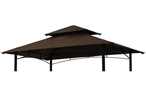 Grill Gazebo Replacement Canopy Roof – Hugline 5x8 Outdoor Grill Shelter Canopy Top Double Tiered BBQ Tent Cover Fit for Model L-GG001PST-F (Brown)