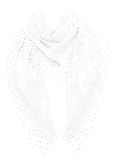 LL Womens White Triangle Lace Scarf with Rose Pattern and Flower Tassels Light
