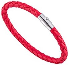 VALENTES Handmade Leather Braid Bracelet for Men Stainless Steel Magnetic Clasp