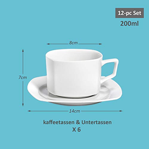 SUNTING Kaffeetassen Set Porzellan CremeWeiß Espressotassen Set 6 Personen. Neue Bone China Kaffeeservice mit 6 200ml… – Bild 4