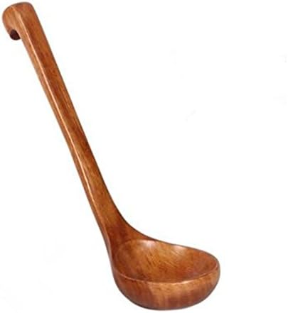 SanGood 1 PCS Natural Wooden Spoon Classic Wooden Kitchen Soup-Ladle Durable Bamboo Kitchen Cooking Tools Deep Porridge Hook Ladle Brown