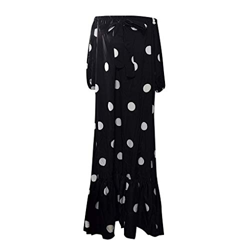 Witspace Women Fashion Polka Dot Printed Dress Cold Shoulder Lace Ruffle Bow Dress Black