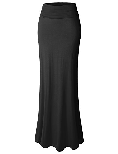LE3NO Womens Floor Length Rayon Maxi Skirt with Stretch Made in USA (S-3XL)