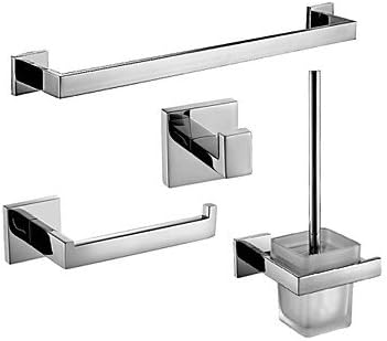 Modern Bathroom Mordern Silver Color 4Pc Brass Bathroom Accessory Settowel Bar Paper Holder Hook Brush And Holder