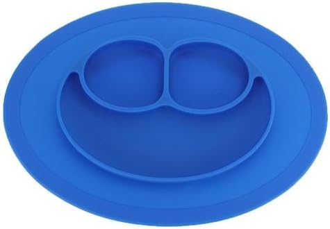 Silicone Place Mat (Blue) Small Placemat for Kids Children Toddlers Babies Highchair Feeding Tray Kitchen Dining Table with Built in Plate or Bowl 3 Compartment Portable Non Slip Surface