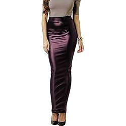 Women Bodycon Long Skirt Black High Waist Pu