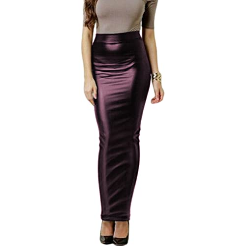Women Bodycon Long Skirt Black High Waist Pu