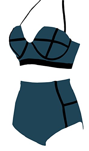 LA PLAGE Women's High Waist Retro Vintage Padded Bra Swimwear size XXL US Dark Green