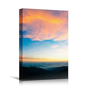 signwin Canvas Wall Art Mountain Sunset Coastal Orange...