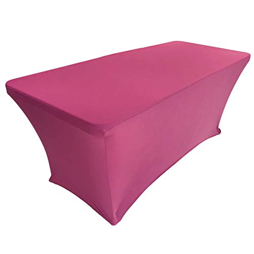 CB Accessories Stretch Table Cover 6ft Rectangular Fitted Spandex Full Length Tablecloth for Standard Folding Tables, Wedding Decorations, Catering Supplies and Holiday Party (6 ft, Fuchsia)