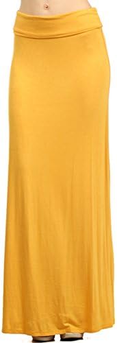 Fashiondio Women's Rayon Span Solid Maxi Skirts (S, MUSTARD)