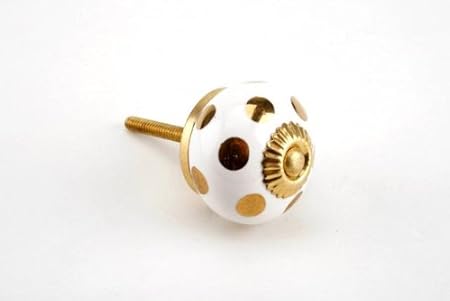 White With Gold Polka Dots Door Knobs Furniture Drawer Pulls