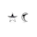 HANFLY Tiny Moon and Star 925 Sterling Silver Stud Earring Star Earring