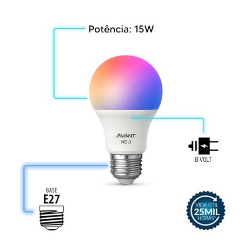 Lâmpada Smart LED 15W E27 Dimerizável RGB Colorida Compatível com Alexa e Google Home Controle por Voz Wifi Casa Inteligente Tuya