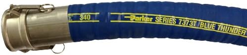 Parker 7373T Blue Thunder UHMW Chemical Blue Ultra High Molecular Weight Polyethylene (UHMW) Hose Assembly, 4" M x F Camlocks Stainless Steel (Part C x E), 200 psi Maximum Pressure, 20' Length, 4" Hose ID