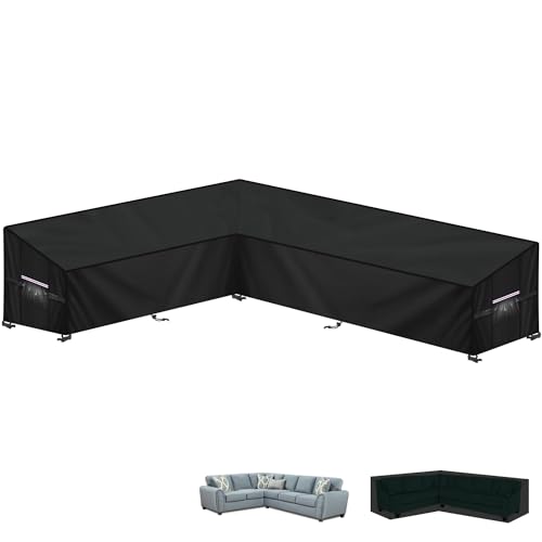 LAMUNI Gartenlounge Abdeckplane L-Form Loungemöbel Schutzhülle für Loungesofa Plane Loungemöbel l Form 420D Oxford Wasserdicht Abdeckung Gartenmöbel L