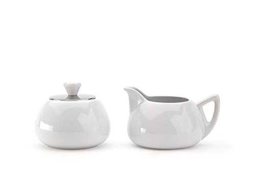 bredemeijer Cosy Manto Ceramic and Stainless Steel Creamer and Sugar Set, Spring White