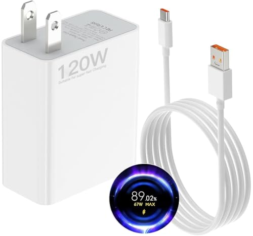 XLDHYLL Cargador 120W para Xiaomi Carga Rapida Turbo con Cable 2M, para Xiaomi 15 14 13 12 14t 13t 12t 12s Pro Lite Redmi Note k80 K70 K60 K50 12 11 Pro Plus Black Shark 4 5 Poco F4 GT Mi Turbo 6A